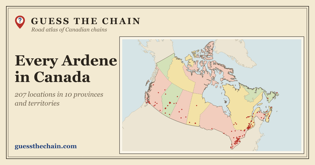 Map of every Ardene location in Canada