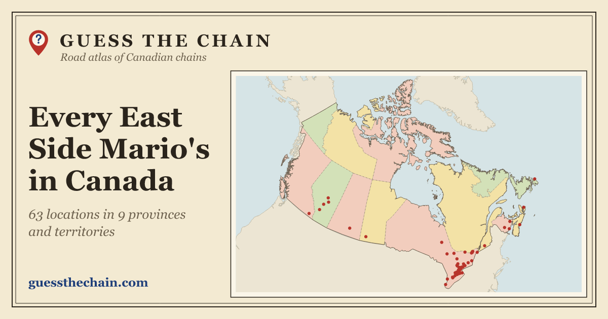 Map of every East Side Mario's location in Canada