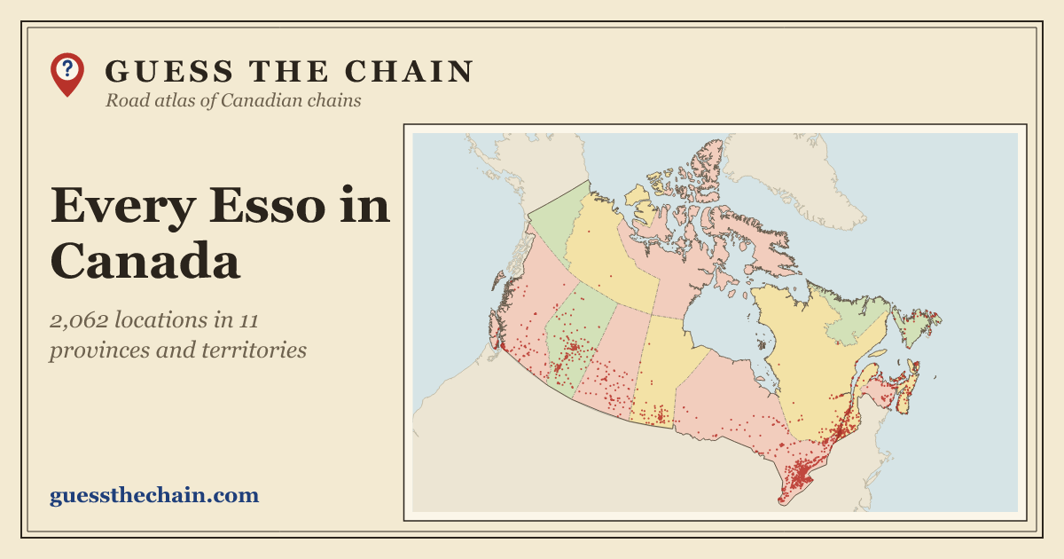 Map of every Esso location in Canada