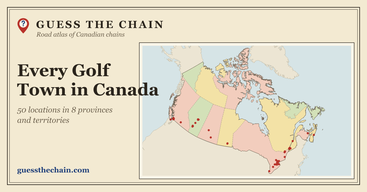 Map of every Golf Town location in Canada