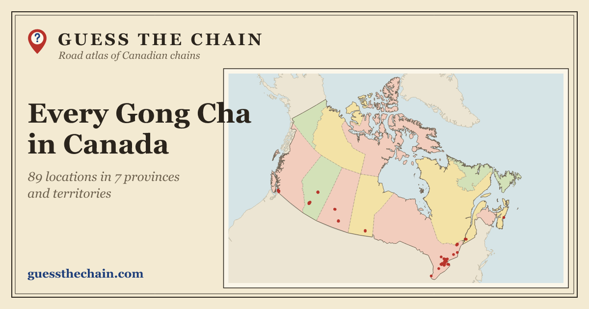 Map of every Gong Cha location in Canada