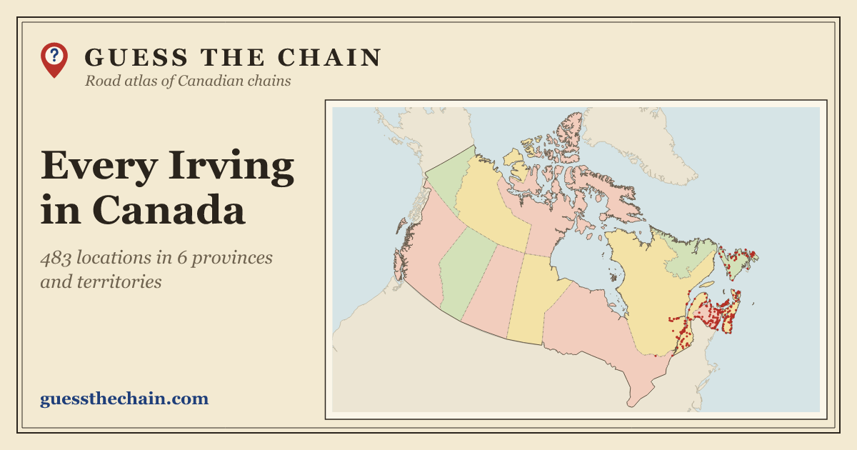 Map of every Irving location in Canada