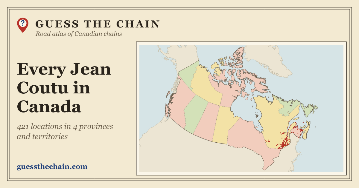 Map of every Jean Coutu location in Canada
