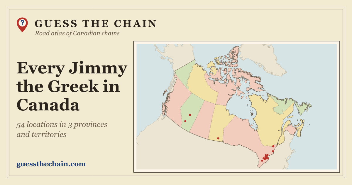 Map of every Jimmy the Greek location in Canada