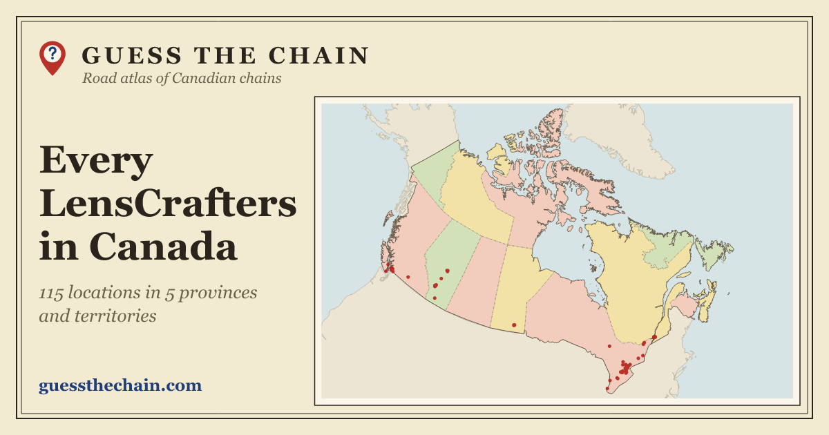 Map of every LensCrafters location in Canada
