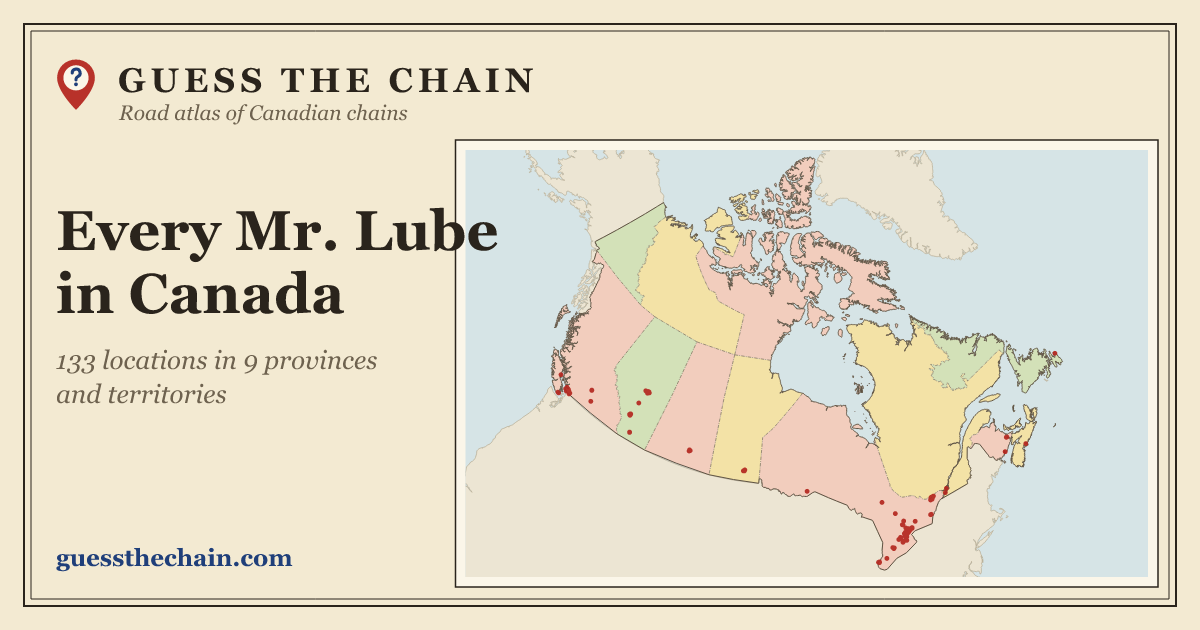 Map of every Mr. Lube location in Canada