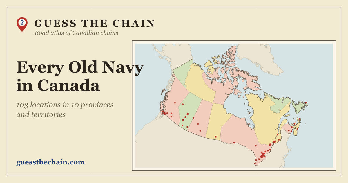 Map of every Old Navy location in Canada