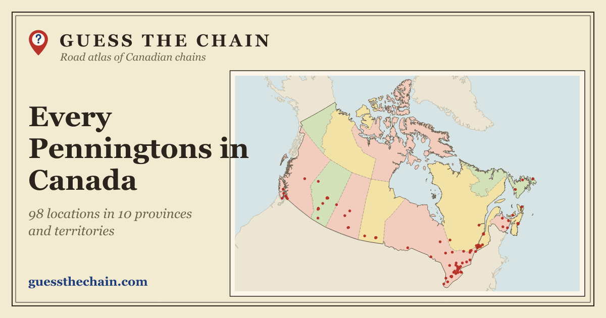 Map of every Penningtons location in Canada