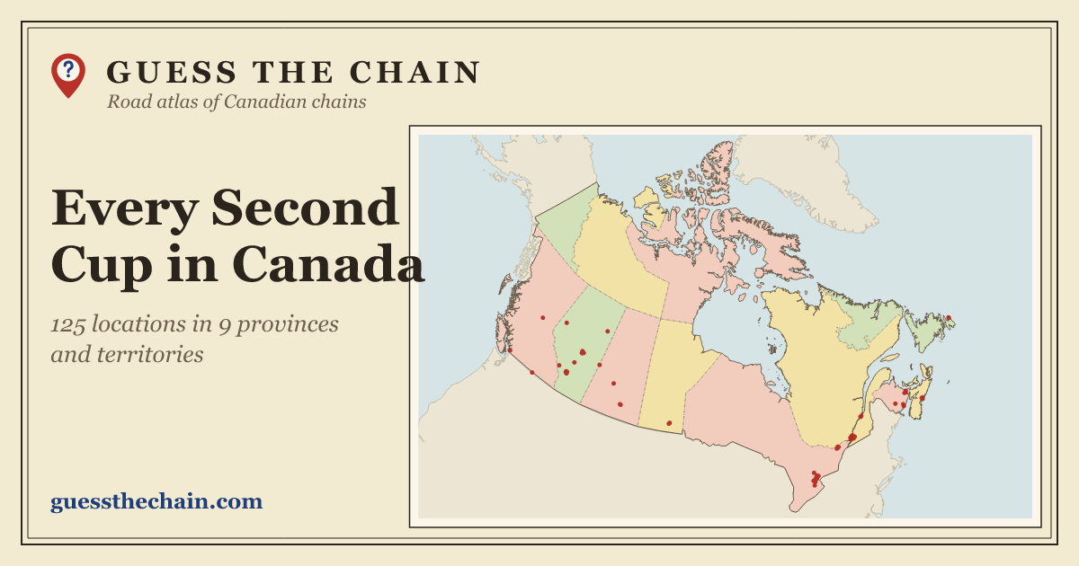 Map of every Second Cup location in Canada