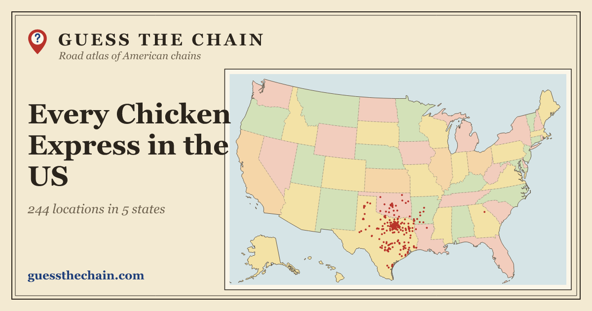 Map of every Chicken Express location in the US