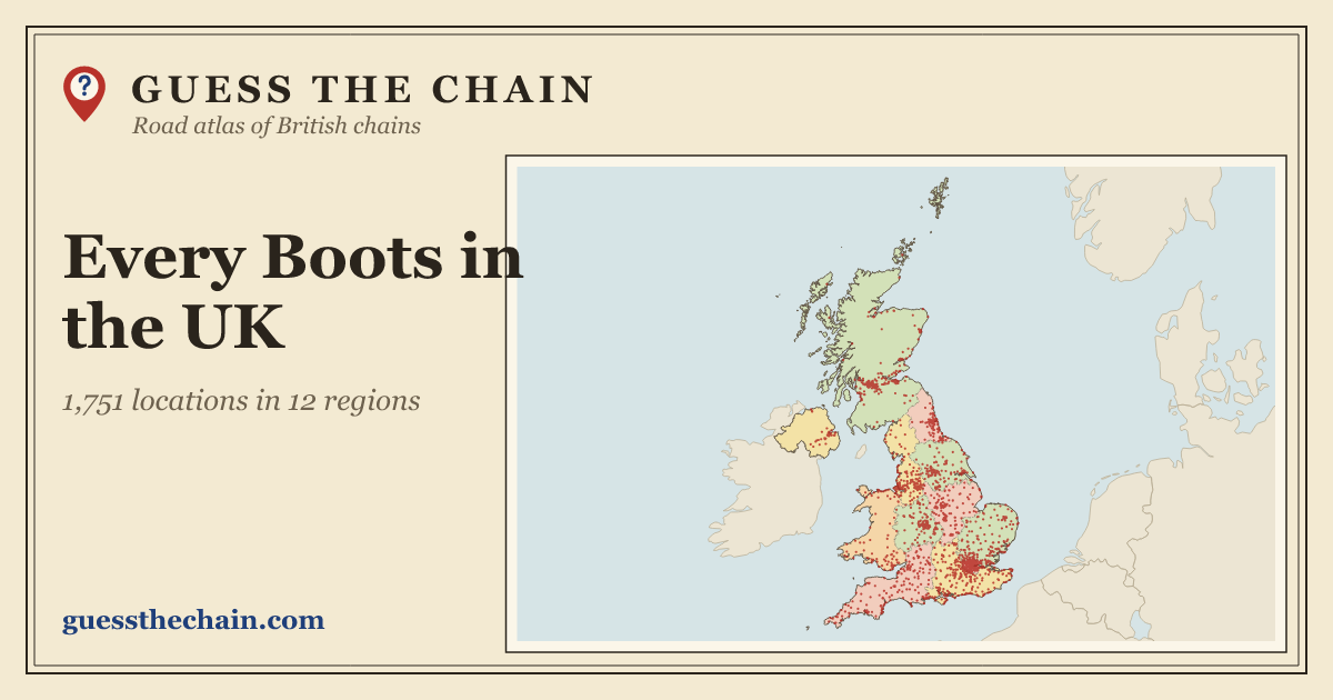 Map of every Boots location in the UK