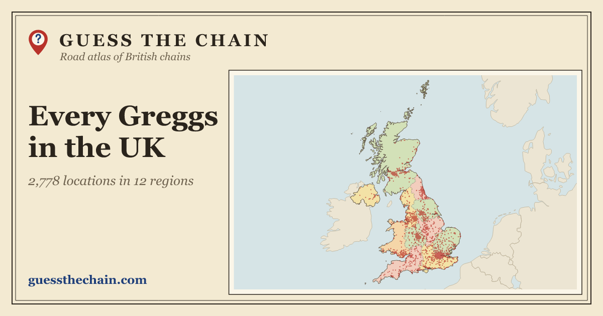 Map of every Greggs location in the UK