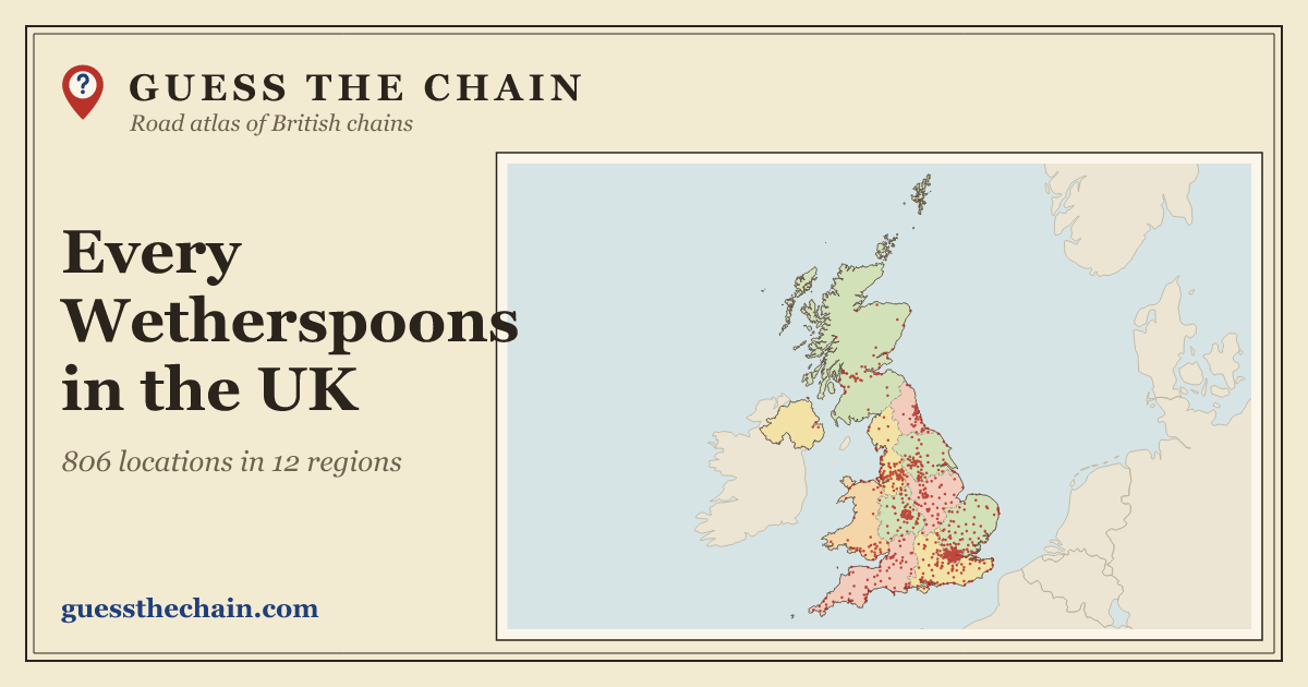 Map of every Wetherspoons location in the UK