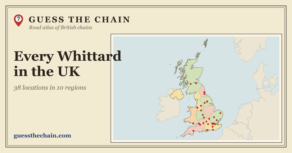 Map of every Whittard location in the UK